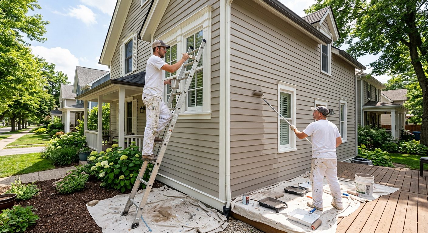 Painting crew working on the exterior of a house